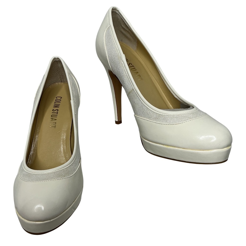 Colin Stuart Pumps Women 6 White Patent Faux Leather Platform Stiletto Heels
